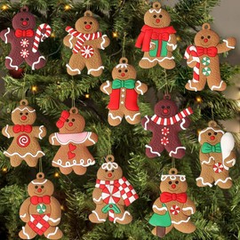 Christmas Tree Ornament Wood Hanging Christmas Decorations for Christmas Tree Xmas Party Door Decor Supplies Cute Funny Holiday Cartoon Themed Gingerbread Man Christmas Decoration(Wooden) 12Pcs