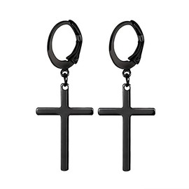 Punk Earrings for Women Men Black Cross Huggie Hoop Earrings Gath Dangle Earrings Gifts for Christmas Birthday