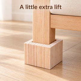 4 Pack Solid Wood Furniture Risers, Square Bed Sofa and Chair Leg Lifts with Recessed Tops, Natural Wood
