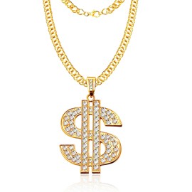 Gold Chain Dollar Sign Necklace Pendant,Fancy Dress,80s 90s Hip Hop Accessories,Plated With Rhinestones,Costumes US Personality Wild for Men Women Party Accessories,Chains,Shape Costume for Man