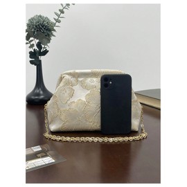 OYOANGLE Women's Flower Embroidery Clutch Purse Kiss Lock Shoulder Bags Evening Handbag Gold One-Size