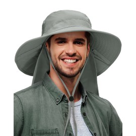 Tirrinia Men's Neck Flap Sun Hat - Grey Fishing Safari Hiking Cap for Ultimate Protection, Elevate Outdoor Style