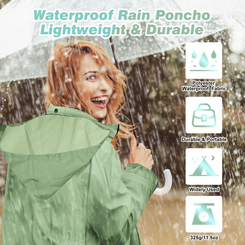 LAMA Womens Long Raincoats Rain Jacket Waterproof Packable Outdoor Hooded