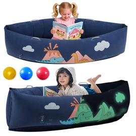 Sensory Chair for Kids, 60" Inflatable Sensory Peapod for Autistic Children, Includes Electric Pump & 3 Sensory Balls, Full Body Calming Pressure, Glow-in-Dark(Dinosaur)