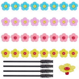 WEBEEDY 32 Pcs Hummingbird Feeder Replacement Flowers with 4 Cleaning Brushes, 4 Colors Bird Feeding Ports Replacement Parts for Hanging Feeding Hummingbird Outdoors (Blue, Yellow, Purple & Pink)