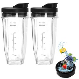 Set of 2 Blender Cups with 2 Removable Lid for Ninja,Blender Replacement Parts 24oz Cups,Blender Parts for Ninja Blender Nutri Auto iQ BL2012 BL48 BL642Z BL680A BL682 NN100A NN101 NN102