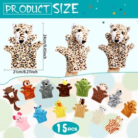 15 Pack Safari Animal Hand Puppet Plush Animal Hand Puppets Bear Monkey Elephant Giraffe Zoo Stuffed Puppet Toys for Show Theater Telling Story Teaching Role Play
