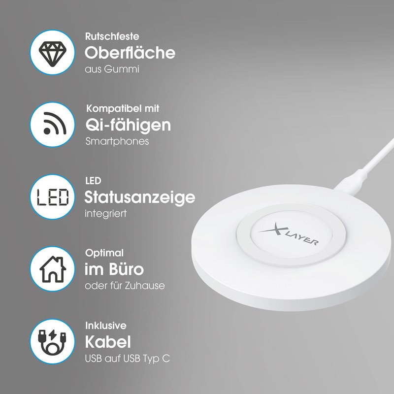 XLayer Ladegerät Wireless Charging Pad Basic 10W Qi-zertifiziert White