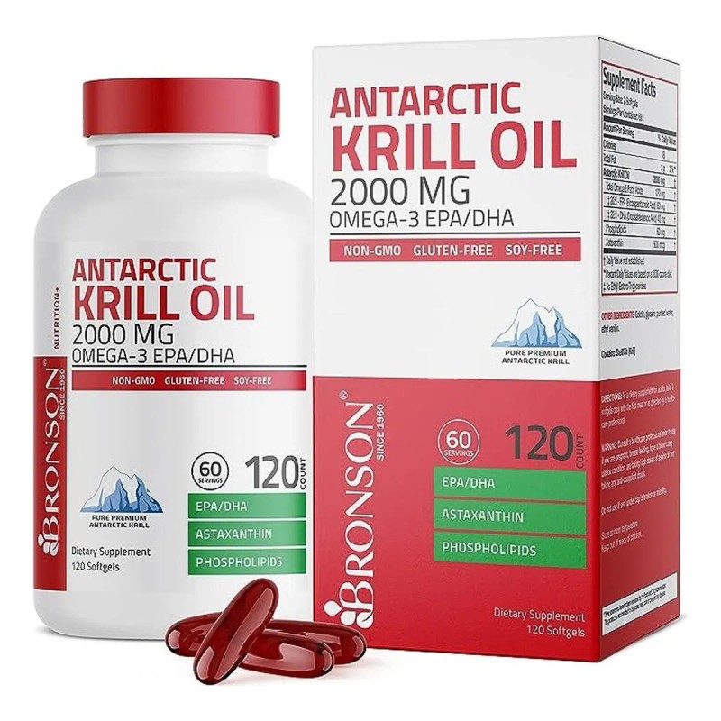 Aceite de Krill Antártico Bronson 2000mg Omega-3 EPA DHA 120