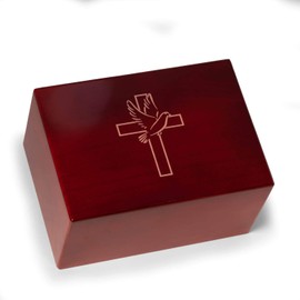Deering Moments Engraved Lacquered Rosewood Funeral Cremation Urn for Human Ashes (Cross-Dove, Large)