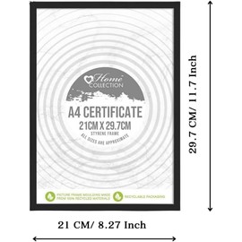 Design Group Black Nouveau Simple Design Styrene Photo Frame, A4 Certificate Size 21cm x 29.7cm