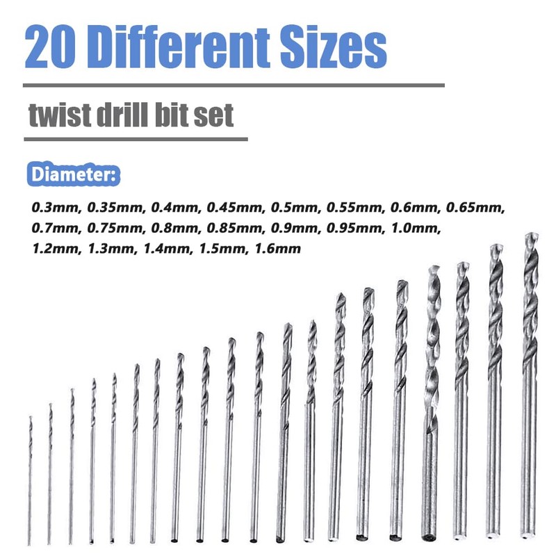 Mesee 20 Pieces HSS Mini Micro Drill Bit Set, 0.3-1.6mm