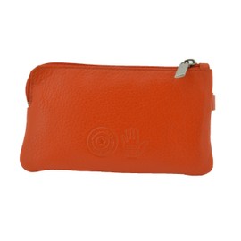 CONTE MASSIMO Key Case for Men and Women, Genuine Leather, 2 Zipped Compartments and Hooks, with Gift Box, Orange Rings, Standard size