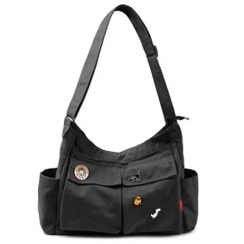 Captain Blues Canvas Messenger Bag Shoulder Bag Crossbody Shoulder Tote Hobo Bag for Women and Men - Large Bag with Multiple Compartments, black