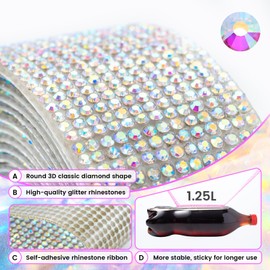 Novani Self Adhesive Rhinestone Ribbon, 1.14 Inch Wide 6 Yards 1 Roll, AB Crystal Diamond Bling Strips for DIY Crafts,Home Decor,Glitter Glass Rhinestones Tape for Crafting,Car Decoration