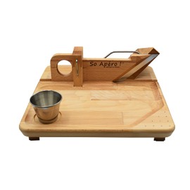 So Apero Entertainment Center Salami, Sausage, Chorizo Knife Guillotine Slicer & Cutter With Wooden Service Board, Toothsticks and Cup, MADE IN FRANCE, Beige, RO-110118
