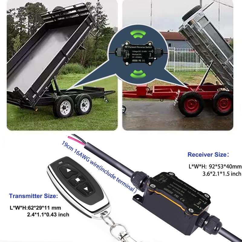 Meskliu Wireless Winch Remote Forward Reverse Switch,Waterproof DC12V/24V/48V 8A Relay