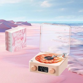 JcoGel Waves Vinyl Bluetooth Speaker, Aqua Vinyl Speaker, Vinyl Bluetooth Speaker with Adjustable Light, Digital Clock, 4 Natural Sound Effects and 360° Surround Sound for Bedroom, Party