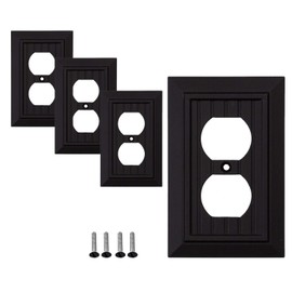 SleekLighting Single Duplex Wall plates | Decorative Bamboo Classic Beadboard Black Finish | Electric Outlet and Switch Covers| Style: 1 Gang Toggle (4 Pack)