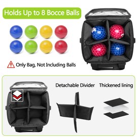 DSLEAF Bocce Ball Carry Bag Holds up to 8 Balls, Portable Bocce Ball Storage Bag with Multiple Pockets and Detachable Shoulder Strap for Easy Carrying(Only Bag, Not Including Balls)