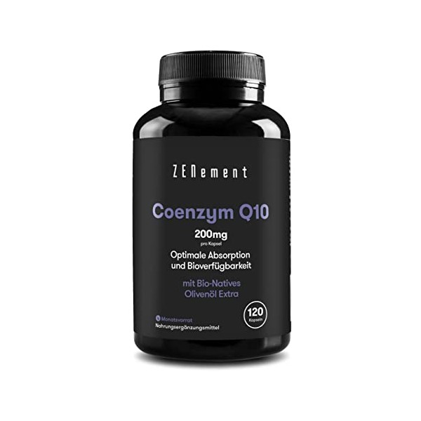 Coenzym Q10, 200 mg | 120 Weiche Kapseln, mit Bio-Extra Natives OlivenÃ¶l | CoQ10 100% NatÃ¼rlich, Ohne GMO, Glutenfrei | Zenement