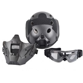 Tactical Fast Helmet Air Gun Steel Mesh Protective Mask and Goggles, for Hunting Paintball CS Game BB Gun Shooting