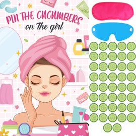 Hxezoc Spa Party Games Pin The Cucumbers on The Girl with 42 Pcs Cucumber Stickers, Large Spa Party Games Poster for Kids Girls Women Spa Birthday Party Carnival Party Supplies