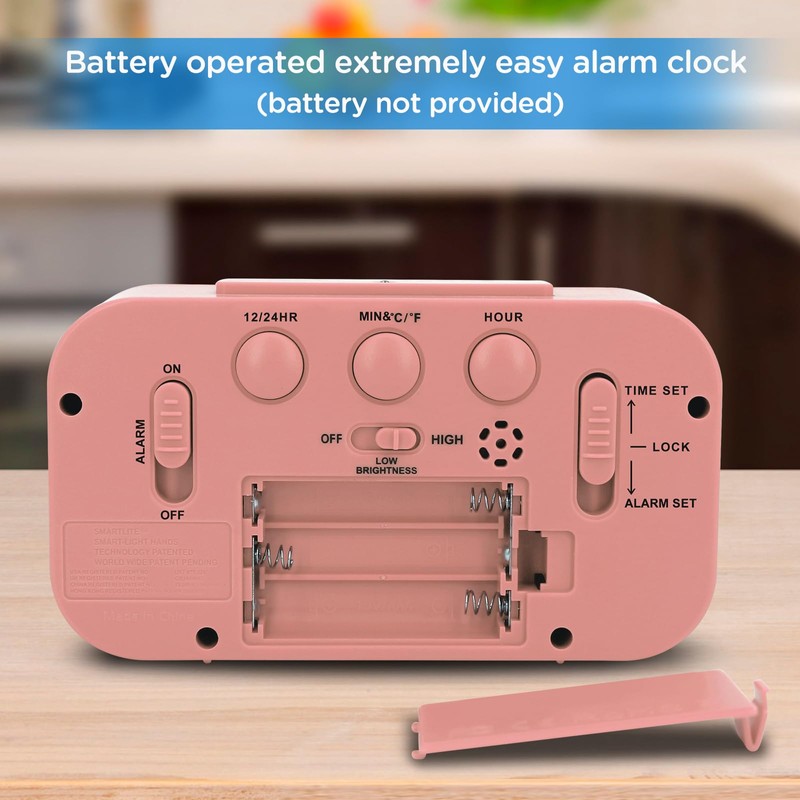Peakeep Night Light Digital Alarm Clock with Indoor Temperature, Battery