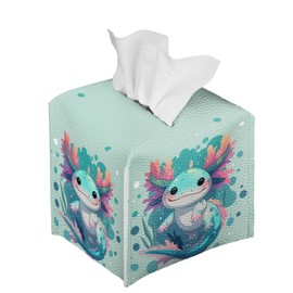 Zanxiantu Axolotl Tissue Box Cover Square Pu Leather Tissue Case Facial Paper Organizer Dispenser Cute Modern Home Decorative for Bedroom Bathroom Kitchen Living Room, 5.1''x5.1''