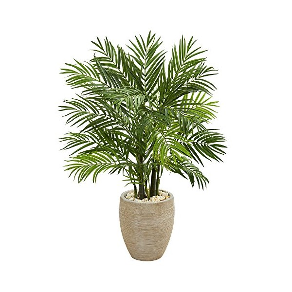 Nearly Natural 4â Areca Palm Tree in Sand Colored Planter