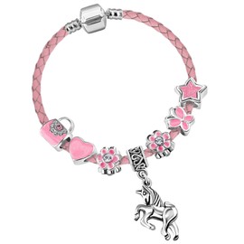 Unicorn Braided Leather Charm Bracelet with Gift Box Girls Womens Jewellery (23cm Ladies XX Large)