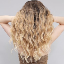 𝐒𝐦𝐢𝐥𝐜𝐨 𝐋𝐚𝐜𝐞 𝐅𝐫𝐨𝐧𝐭 𝐖𝐢𝐠𝐬 T-Part HD Lace Frontal Wig 22 Inch Long Straight Hair 180% Density Natural Glueless Heat Resistant Fiber Hair for Women(Ombre Blonde)