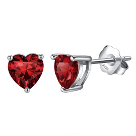 Nbsameng S925 Sterling Silver Cut Cubic Zirconia Heart Stud Earrings for Women，Birthday Stone CZ Studs Ear Piercing Earrings Hypoallergenic Jewelry Gifts 6MM (Jan-Deep Red)