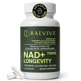 BALVIVE NAD+ Longevity Booster Supplement - Bioenergy Ribose & Nicotinamide for Energy, Focus & Cellular Support - High Bioavailability Complex for Men & Women - Natural Ingredients - 30 Capsules