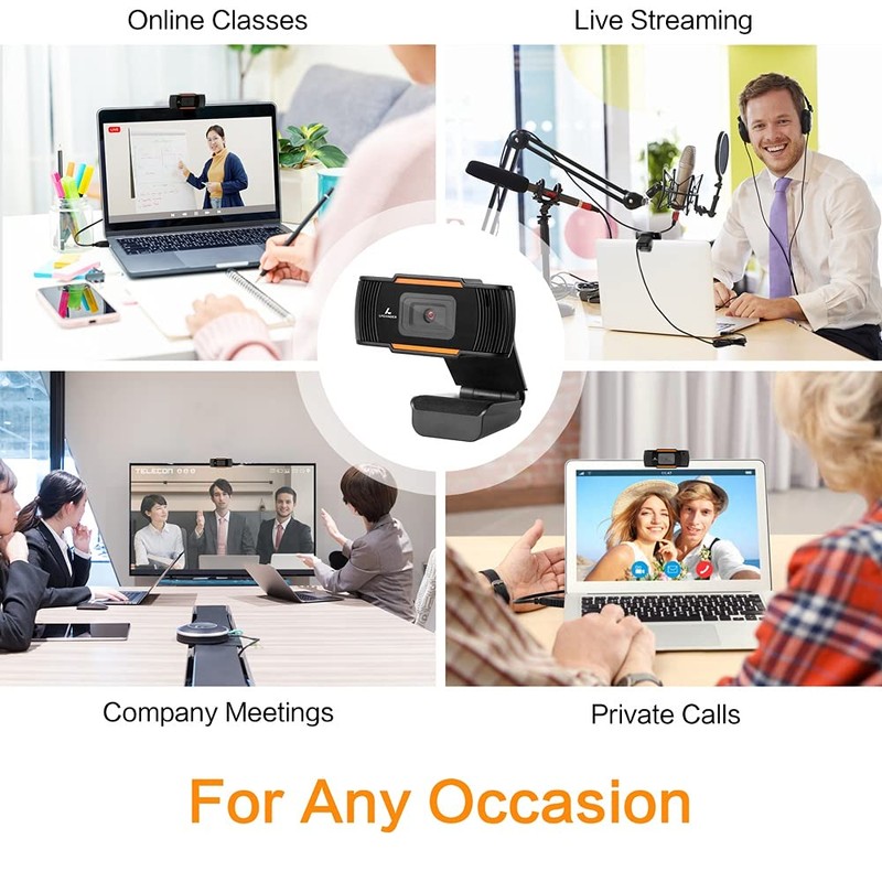 LYCANDER USB Webcam with Built-in Microphone, 1080p Full HD, 30fps,