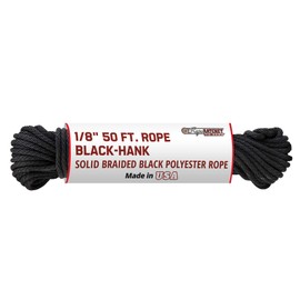 Rope Ratchet 1/8" 50 ft Braided Polyester Utility Cord, Weather Resistant Indoor Outdoor for Gardening, DIY Projects, Securing Loads, Binding, Knot Tying, Tarp Use, 75 lb Capacity - Black
