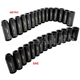 Cal-Hawk 28 pc 1/2"Dr. 6 POINT Deep Impact Socket Chrome Vanadium CRV Set SAE & Metric