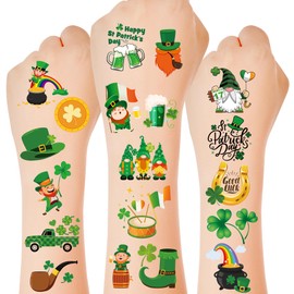 Huskein 100 PCS St Patricks Day Tattoos, Irish Themed St Patricks Day Accessories with Green Clover, St Patricks Day Temporary Tattoos for St Patricks Day Party Favors Decorations Parade