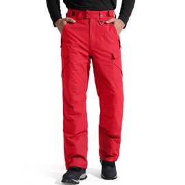 FREE SOLDIER Men's Waterproof Snow Insulated Pants Winter Skiing Snowboarding Pants with Zipper Pockets(Red Large(38-40)/30L)