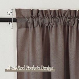 RYB HOME Brown Linen Sheer Curtains 102 inches Long, Thick Linen Blend Fabric Semi-Sheer Privacy Breathable Panels for Living Room Bedroom Dining Room, 52"x 102", 2 Panels
