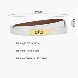 HEVIBK Leather Belt Women's Belt Waist Belt Women's Belt Leather Denim Belt Genuine Leather 18 mm Wide Narrow Belt, white/gold