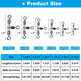 PATIKIL 20 Pack 3-Way Swivel 0.9x0.5 Inch Cross Line T-Turn Rolling Terminal Tackle with Luminous Beads, Black