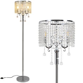 Hsyile Elegant Designs Modern Creative Crystal Floor Lamp,Suitable for Living Room,Den,Office,Bedroom - Standing Lamp Tall Floor Lamp (Chrome)
