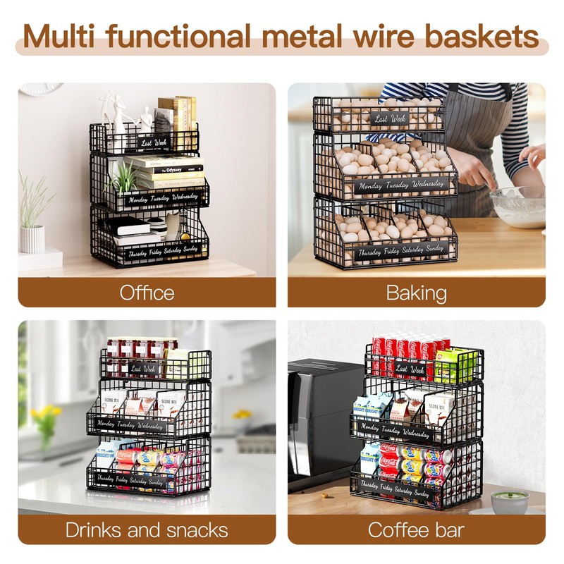 Egg Holder Countertop with 5 Dividers & Labels, 2 Tier