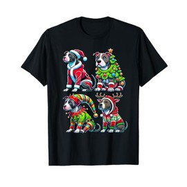 Pitbull Christmas Tree Santa Elf Costume Dog T-Shirt