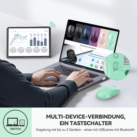 TECKNET Maus Kabellos, Bluetooth Maus (Tri-Mode: BT 5.0/3.0+2.4GHz) Funkmaus mit USB-Empfänger, Ergonomische Tragbare Maus Bluetooth für Laptop PC Computer, Mac OS, Android, Windows, Grün