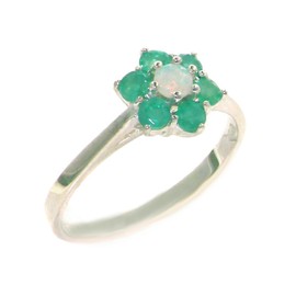 LetsBuyGold 925 Sterling Silver Natural Opal and Emerald Womens Cluster Ring - Size 5