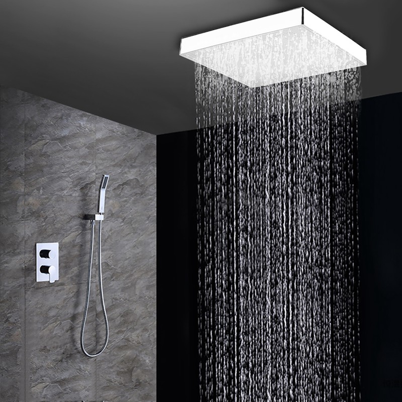 8" Inch Square Chrome Face Rainfall LED Shower Head 7