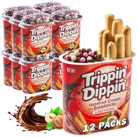 Trippin Dippin Breadsticks with Chocolate Hazelnut Dip and Rice Crisps – 12 Pack Bulk Snacks for an On the Go 1.76 oz Individual Snack Cups