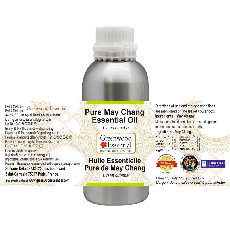 Greenwood Essential Pure May Chang Essential Oil (Litsea cubeba) Steam